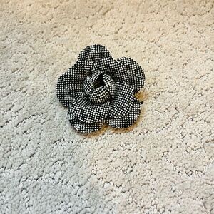 Black and White Fabric Flower Brooch